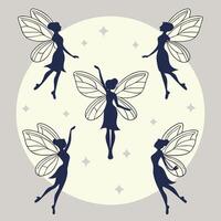 fairy silhouettes with wings and moon in the background vector