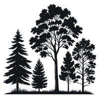 black and white silhouette of trees and grass vector