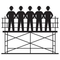 Side View Silhouette of Construction Worker Team with Bold Lines vector