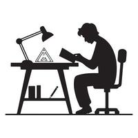 Black Silhouette of Reading Working Table with Animator and Architecture Elements on White Background vector