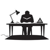 Black Silhouette of Architect and Animator's Reading Table with Workspace on White Background vector