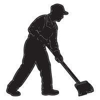 Minimalist Black Silhouette of Janitor in Side View vector
