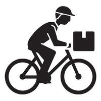 Minimalist Black Silhouette of Bicycle Delivery Person in Side View vector