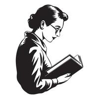 Black Silhouette of Librarian in Side Profile with Bold Lines vector