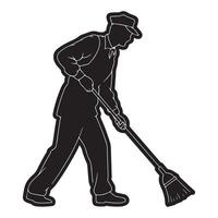 Side View Silhouette of Janitor with Bold Outline vector