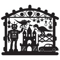 Silhouette of Toy Storage with Boxes on White Background vector