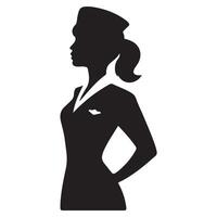 Side View Silhouette of Flight Attendant with Bold Thick Outline vector