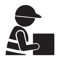 Side View Silhouette of Delivery Person with Bold Thick Outline vector