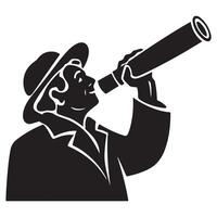 Side View Silhouette of Astronomer with Telescope vector