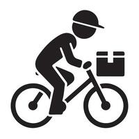 Delivery Worker on Bicycle Silhouette with Bold Outline vector
