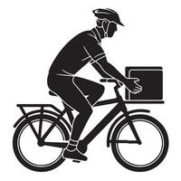 Side View Silhouette of Delivery Person Riding Bicycle with Bold Outline vector