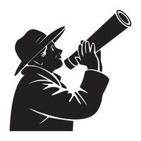 Astronomer in Action Silhouette with Telescope vector