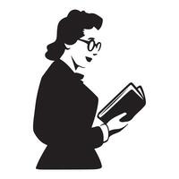 Black Silhouette of Librarian with Thick Outline Side View vector
