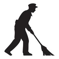 Black Silhouette of Janitor in Side Profile with Bold Lines vector