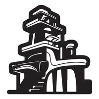 Black Outline Abstract Building Silhouette on White Background vector