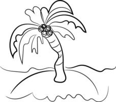 Single Line Drawing Palm Tree on Island vector