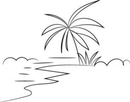 Tropical Beach Scene with Palm Tree and Ocean Waves vector