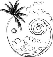 Beach Scene with Palm Tree and Ocean Waves vector