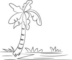 Simple Line Drawing of a Palm Tree by the Sea vector