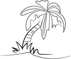 Best Line Drawing of a Palm Tree on a Beach vector