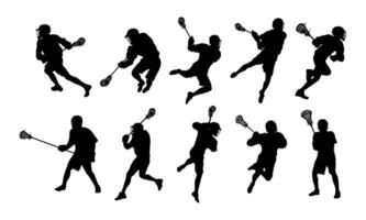 Lacrosse man player silhouette set vector