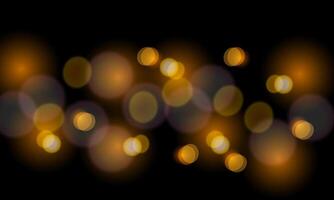 Abstract blur yellow gold circle bokeh black background. soft light. vector