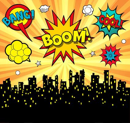 Comic book style background with boom, speech bubbles and other comic elements