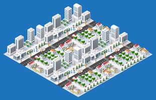 Isometric city with trees and buildings on a blue background vector