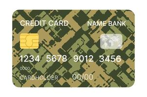 Credit card with camouflage pattern on white background vector