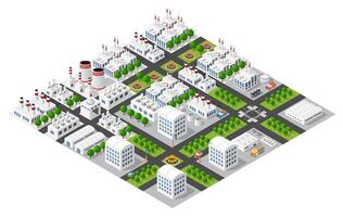 Isometric city with factories, factories and buildings vector