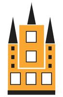 A castle icon with a black and yellow color scheme vector