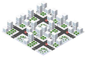 Modern isometric city1 center with skyscrapers and trees covered by snow vector