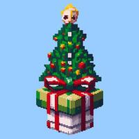 A pixel christmas tree with a bow on top vector