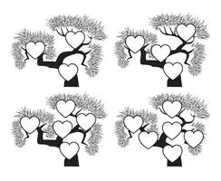 Four hearts on a tree with branches and leaves vector