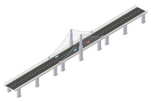 Isometric view of the bridge with cars on it vector