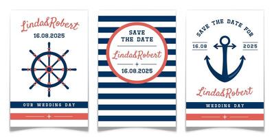 Save The Date Cards in Sailor and Nautical Style. vector