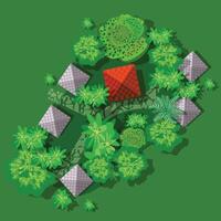 An illustration of a small house surrounded by trees vector