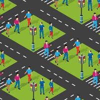 People crossing the street in isometric pattern vector