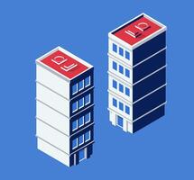 Two tall buildings with the word ld on them vector