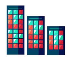 Three tall buildings with windows and windows vector