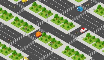 An isometric pattern with cars and trucks on the road vector