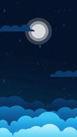 Falling rain in the night sky with cloud and moon animation video