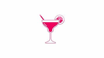Glass of drinking icon, isolated on white background, 4K motion graphics animation, light crimson color icon video