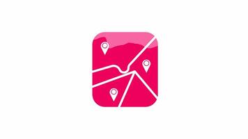 Map icon, isolated on white background, 4K motion graphics animation, light crimson color icon video