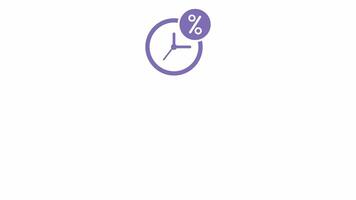 Watch with percentage icon animation, isolated on white background, dropping 4K motion graphics video