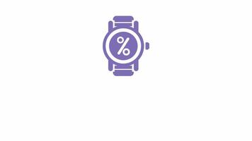 Hand watch percentage icon animation, isolated on white background, dropping 4K motion graphics video