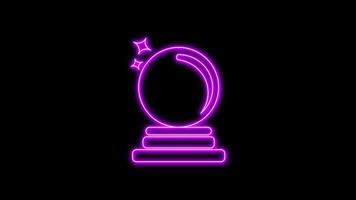 Purple glowing neon line of magic ball icon, on black background, 4K motion graphics animation, neon effect video