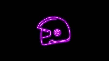 Purple glowing neon line of car helmet icon, on black background, 4K motion graphics animation, neon effect video