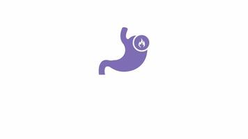 Stomach with fire icon animation, isolated on white background, 4K motion graphics video