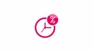 Watch with percentage icon, isolated on white background, 4K motion graphics animation, light crimson color icon video